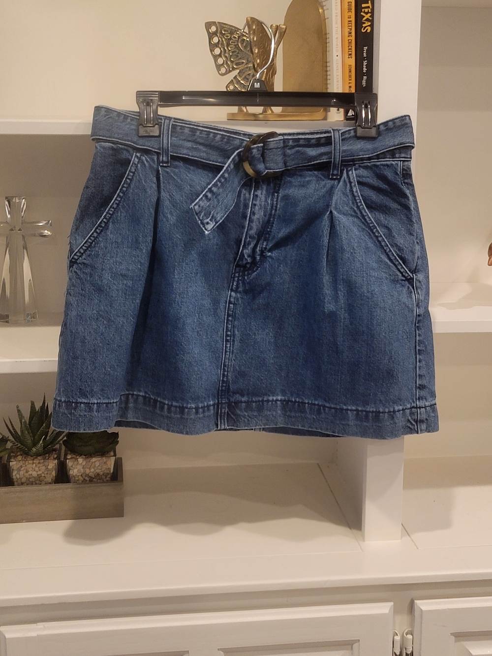 We The Free Blue Denim Mini Skirt with Belt